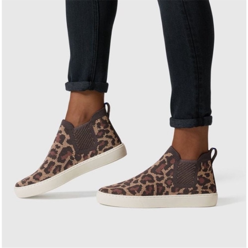 Rothys Chelsea Cheetah Print Knit High Top Sneakers Wildcat Slip On Shoes boots
